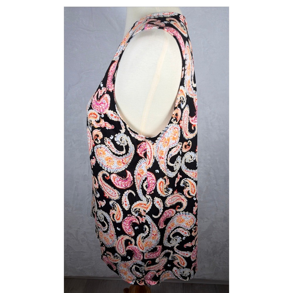 J. Jill Womens Medium Paisley Sleeveless Knit Tunic Top Black Pink Orange - Picture 5 of 9
